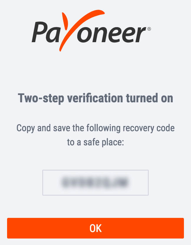 провеерочный код двухфакторной верификации при регистрации Payoneer Украина
